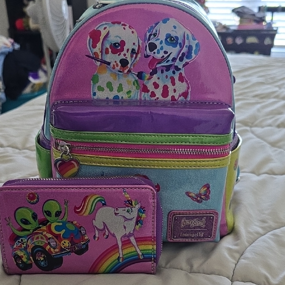 Loungefly Blue and Purple Cartoon Skull Backpack and Wallet Set